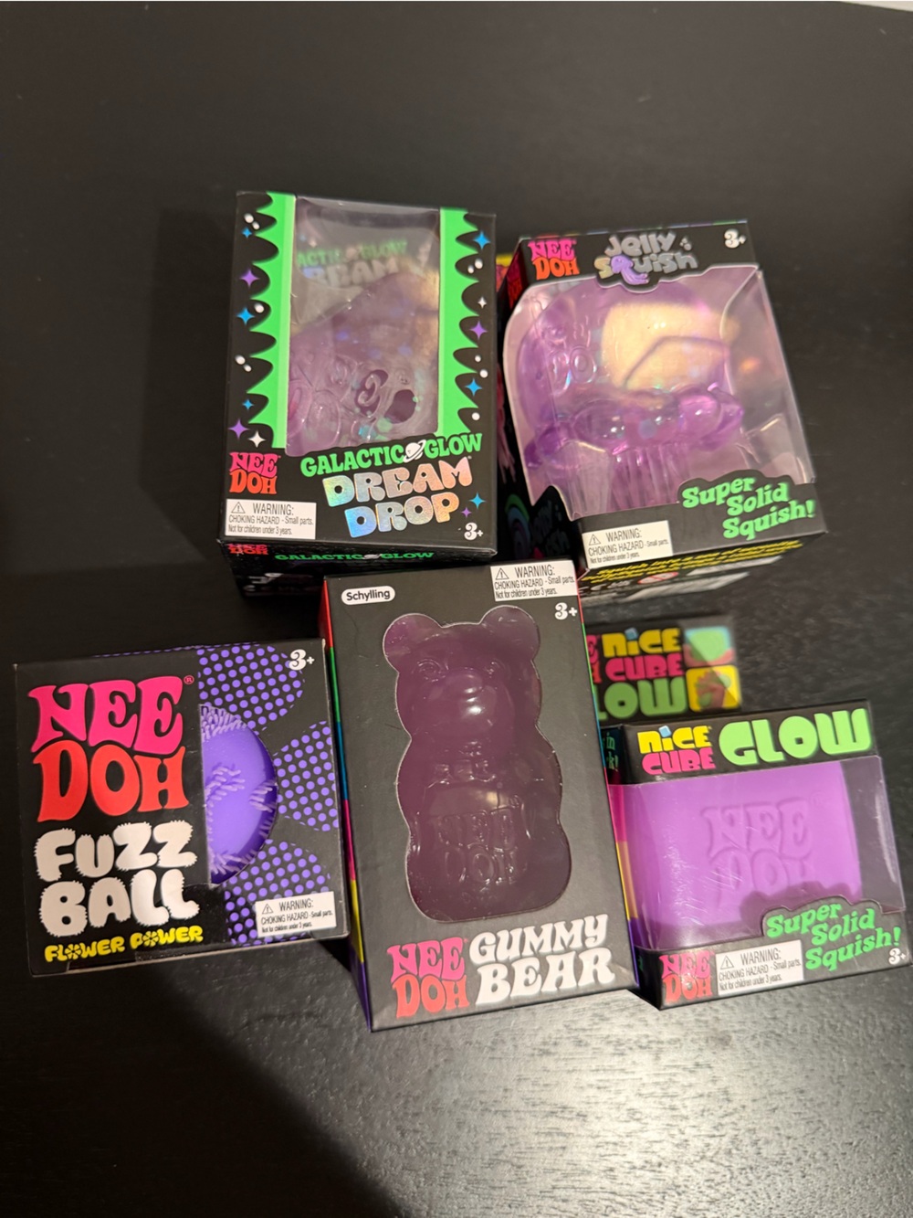 Needoh purple set gummy bear glow cube fuzzball galactic dream jelly squish